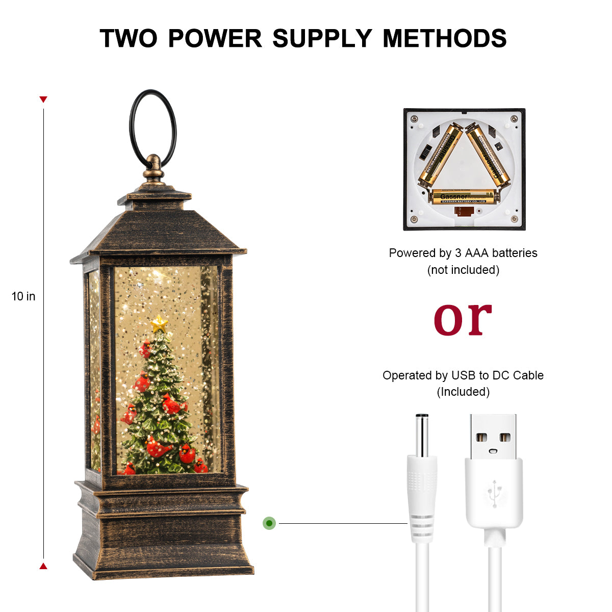 Christmas Snow Globe Lantern Water Glittering Christmas Tree with Music, USB Lined/Battery Operated Lighted Lantern for Christmas Festival Decoration Gifts-AULT24008-6