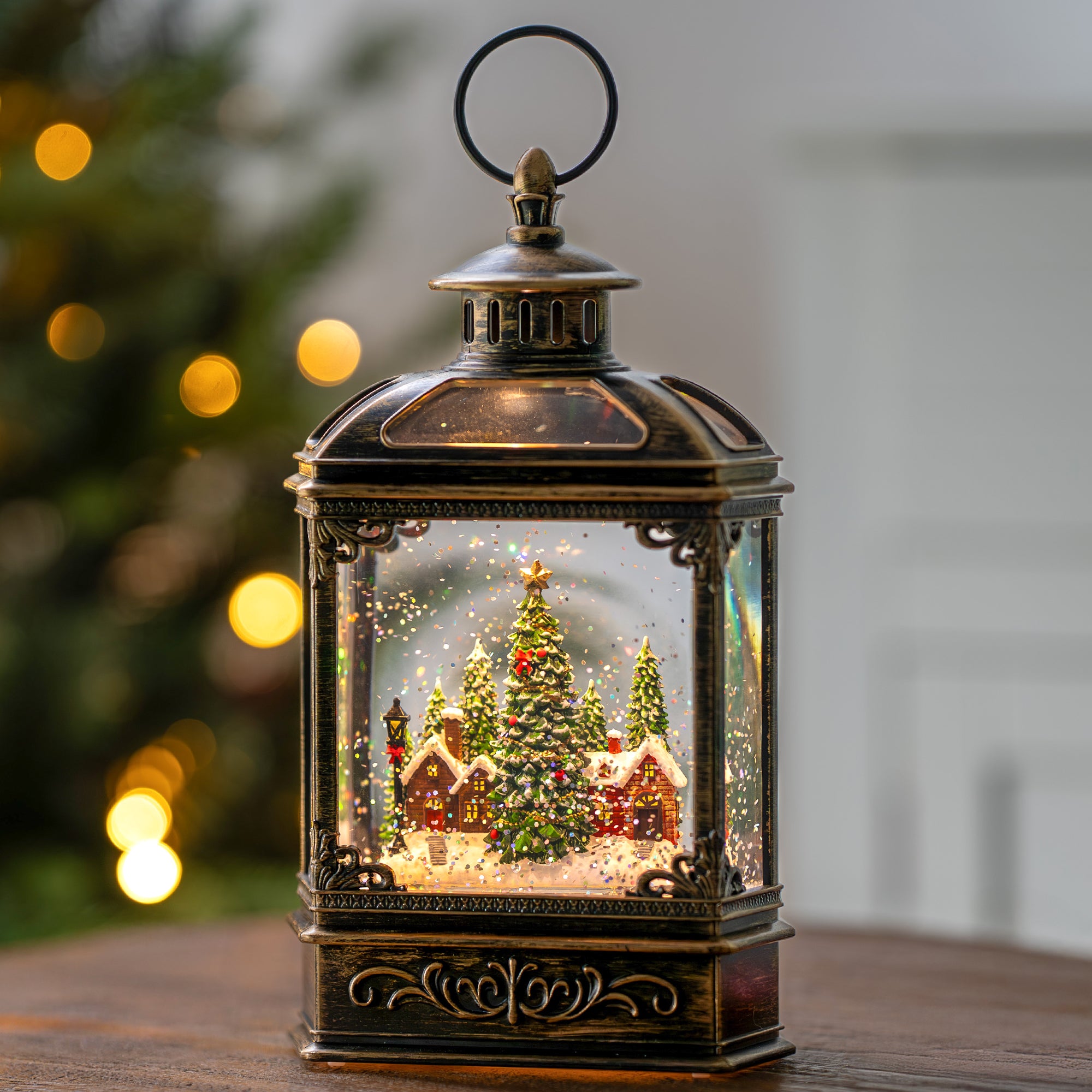Christmas Snow Globe Lantern Water Glittering Xmas Village with Music & Timer-AULT24003-11