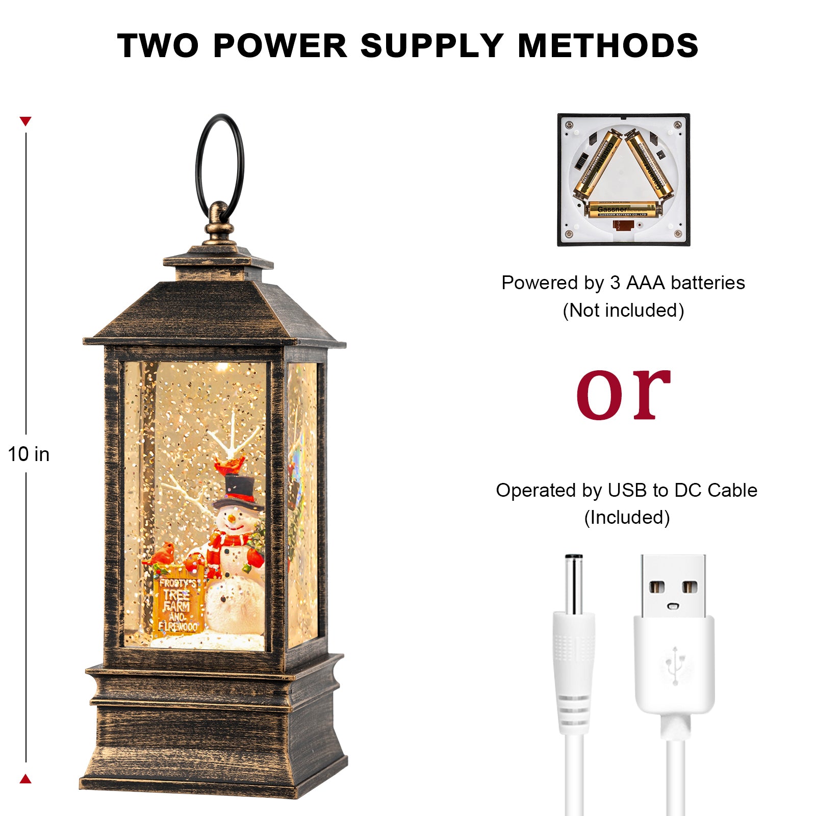 Christmas Snow Globe Water Glittering Farm Snowman with Music & Timer, USB Lined/Battery Operated Lighted Lantern for Christmas Festival Decoration Gifts-AULT24008-9