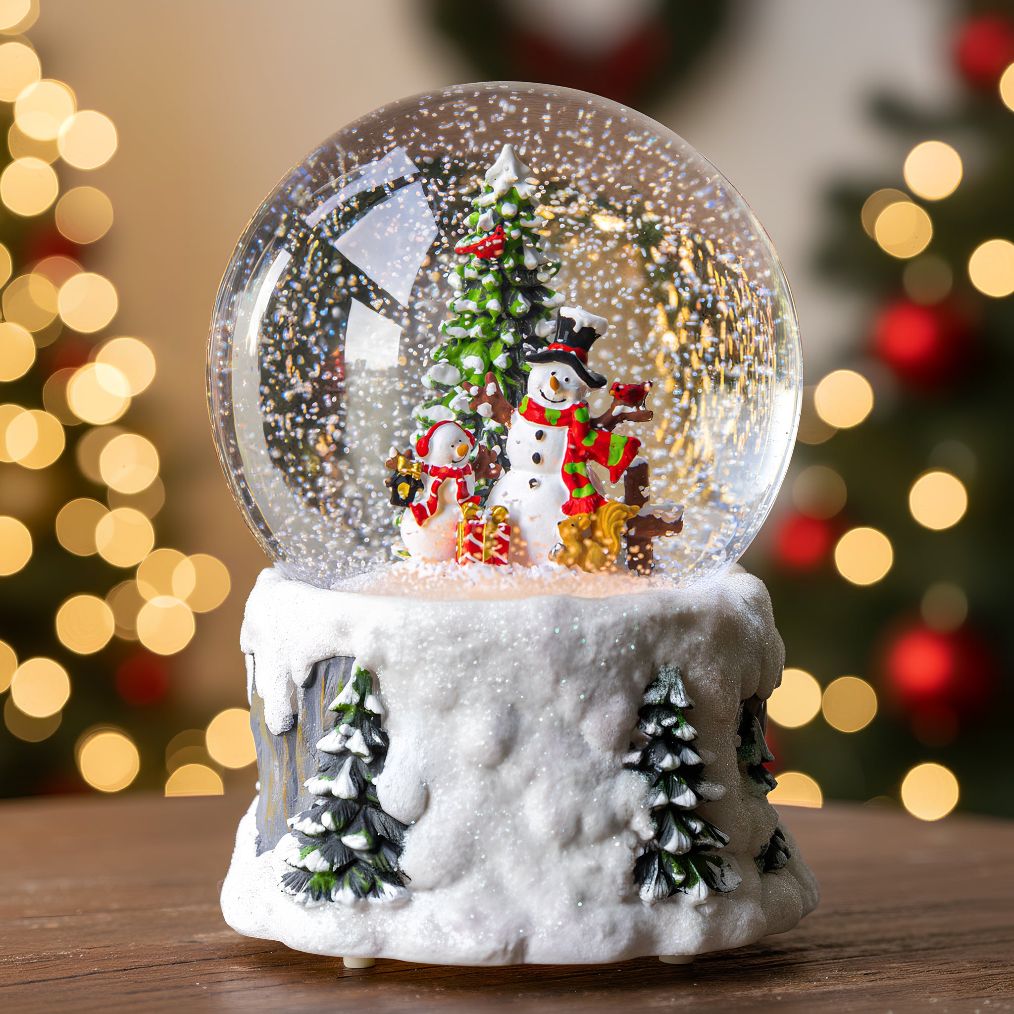 Christmas Snow Globe Lantern Water Glittering Snowman Scene with Music & Timer, USB Lined/Battery Operated Lighted Water Lantern for Christmas Festival Decoration Gifts-HD-006