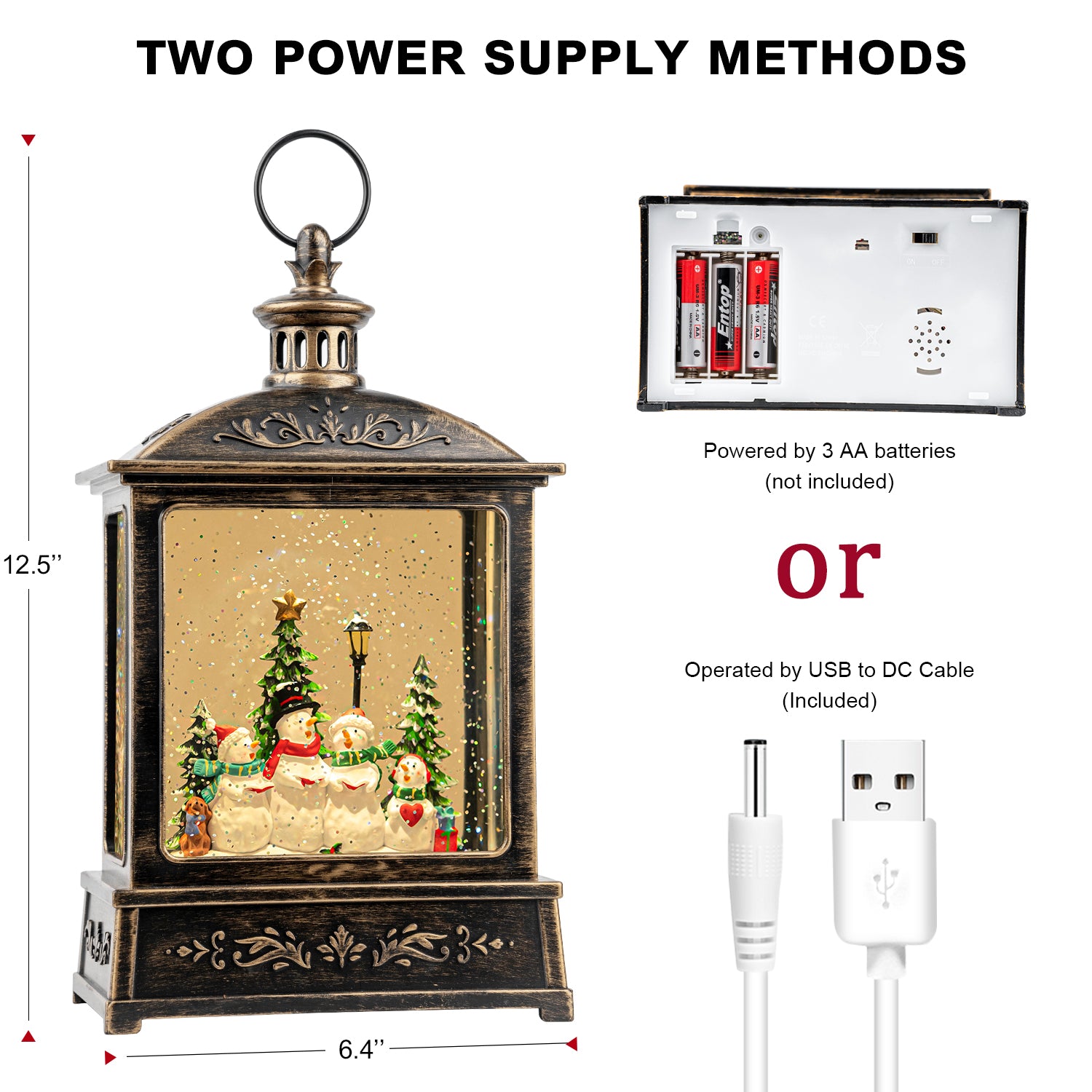 Christmas Snow Globe Swirling Glittering Snowman Choir with Music & Timer, USB Lined/Battery Operated Lighted Water Lantern-AULT24001-3
