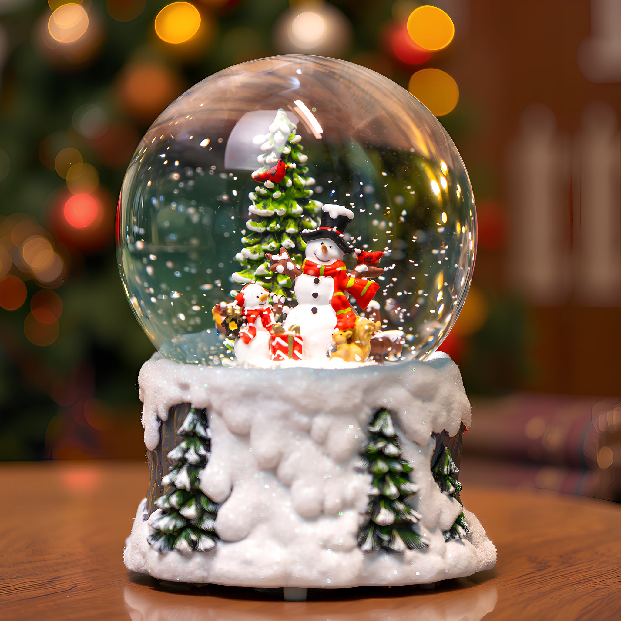 Christmas Snow Globe Lantern Water Glittering Snowman Scene with Music & Timer, USB Lined/Battery Operated Lighted Water Lantern for Christmas Festival Decoration Gifts-HD-006