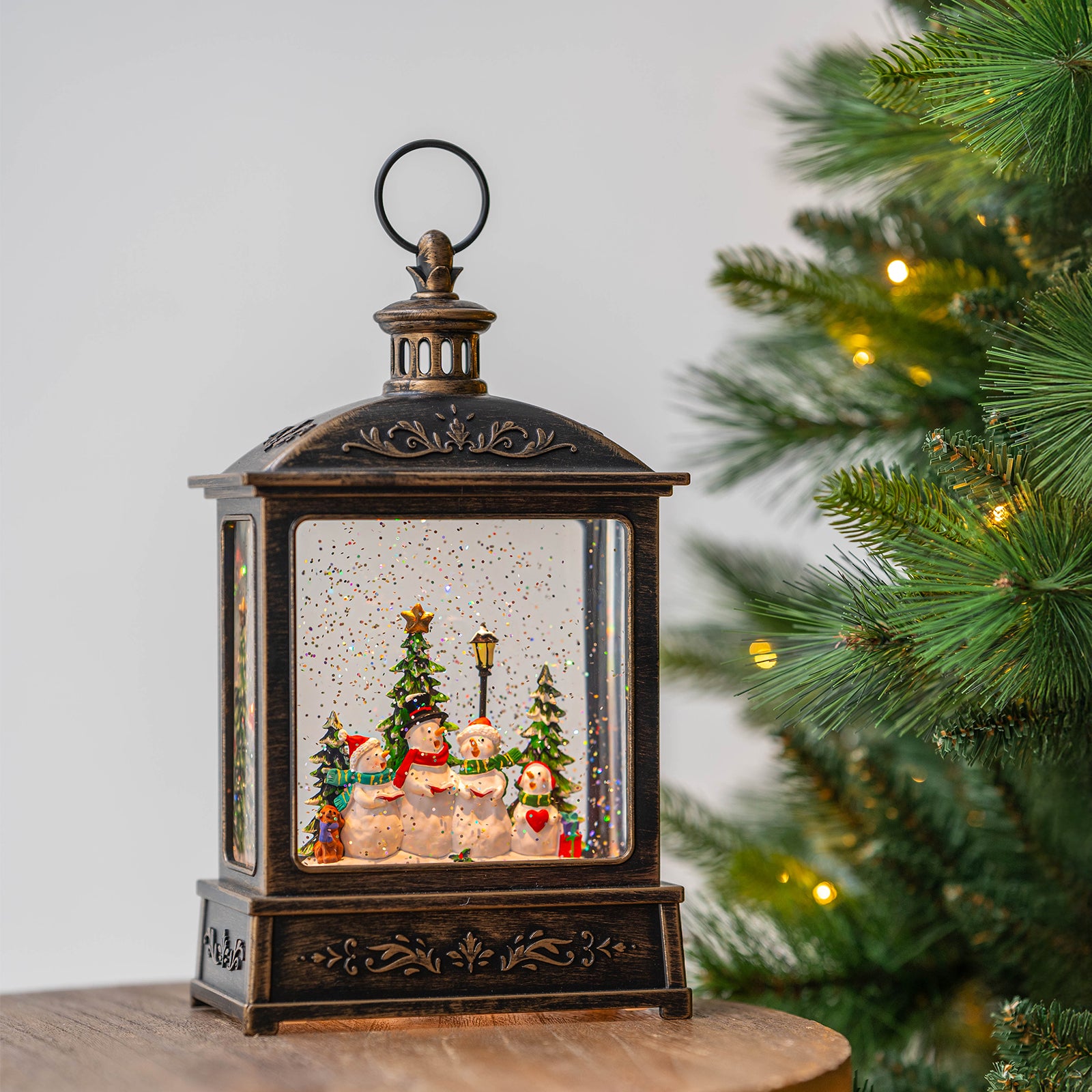 Christmas Snow Globe Swirling Glittering Snowman Choir with Music & Timer, USB Lined/Battery Operated Lighted Water Lantern-AULT24001-3