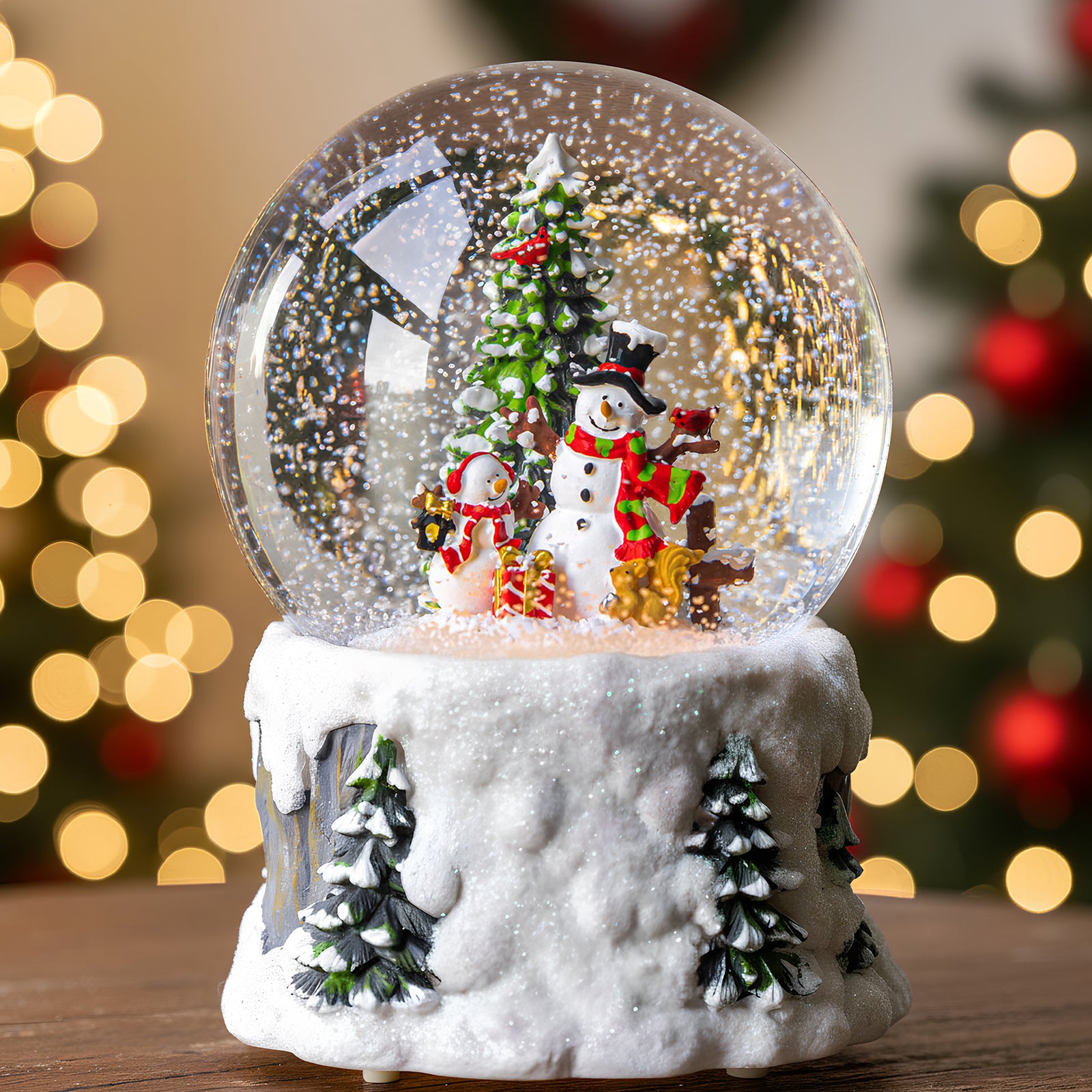 Christmas Snow Globe Lantern Water Glittering Snowman Scene with Music & Timer, USB Lined/Battery Operated Lighted Water Lantern for Christmas Festival Decoration Gifts-HD-006