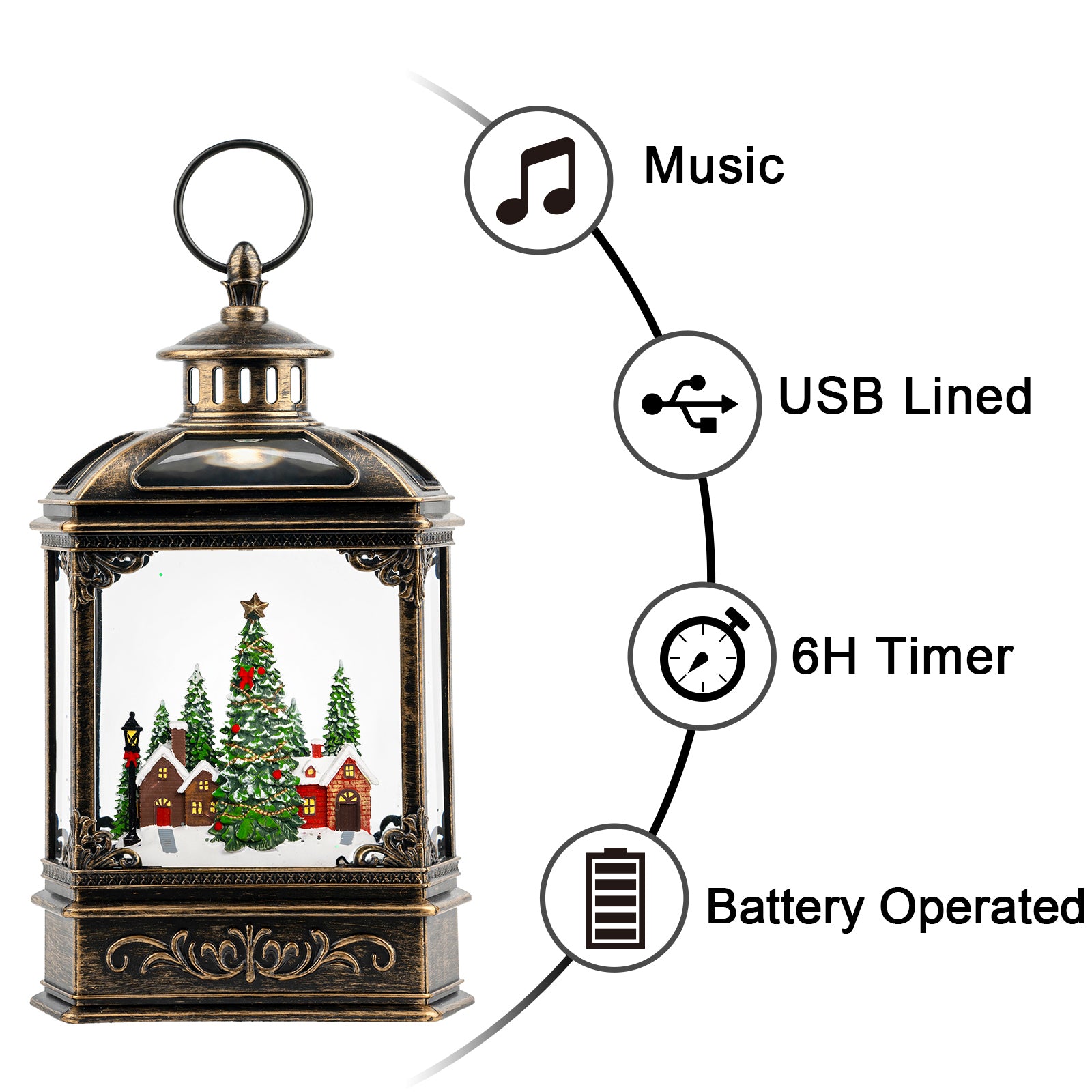 Christmas Snow Globe Lantern Water Glittering Xmas Village with Music & Timer-AULT24003-11