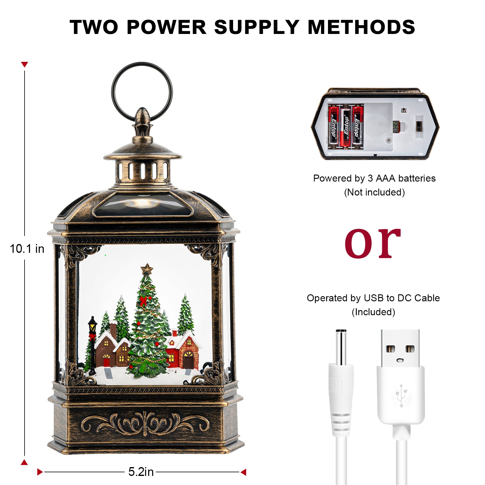 Christmas Snow Globe Lantern Water Glittering Xmas Village with Music & Timer-AULT24003-11