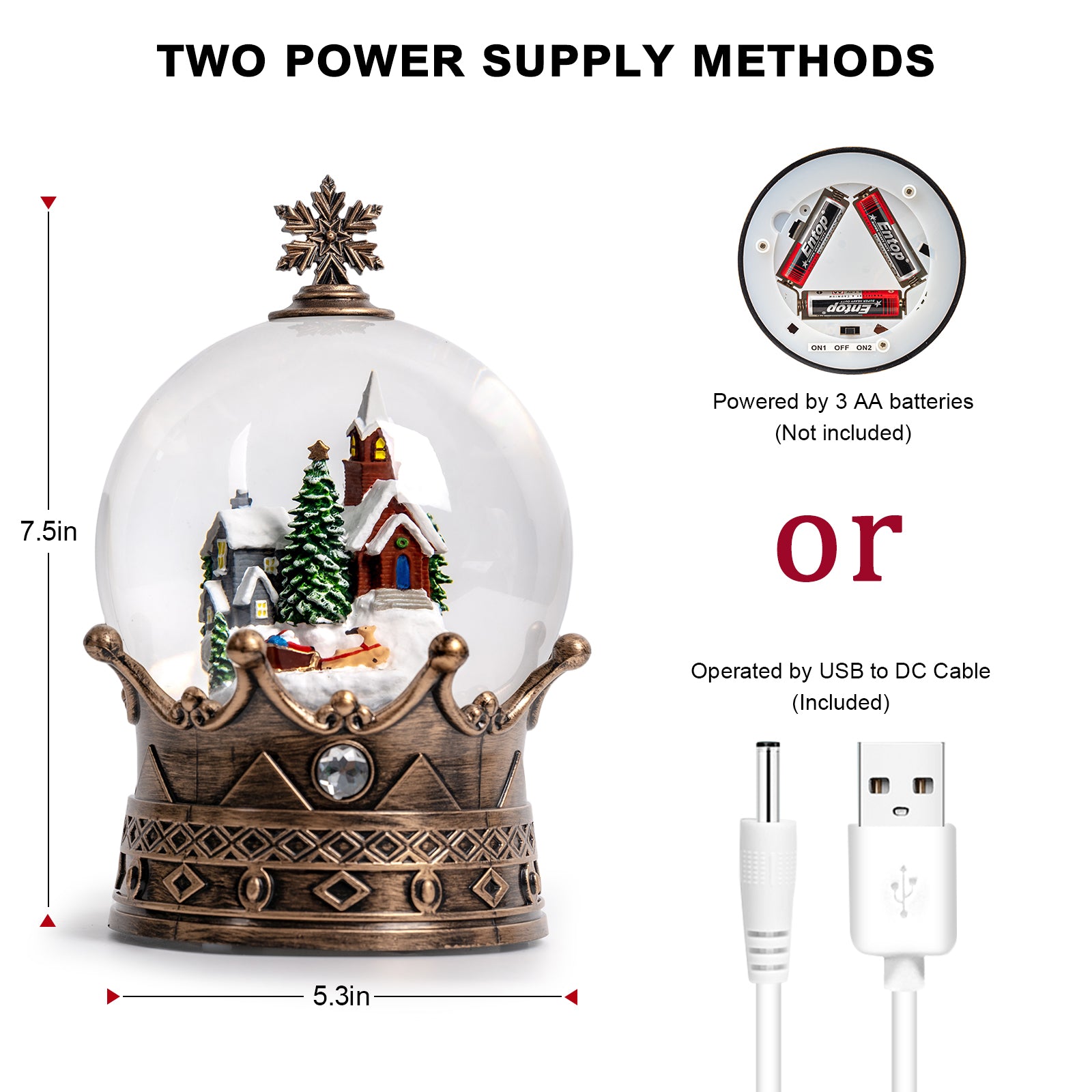 Christmas Snow Globe Lantern Water Glittering Village & Santa Crown with Music, USB Lined/Battery Operated Lighted Lantern for Christmas Festival Decoration Gifts-YJJS0723-9