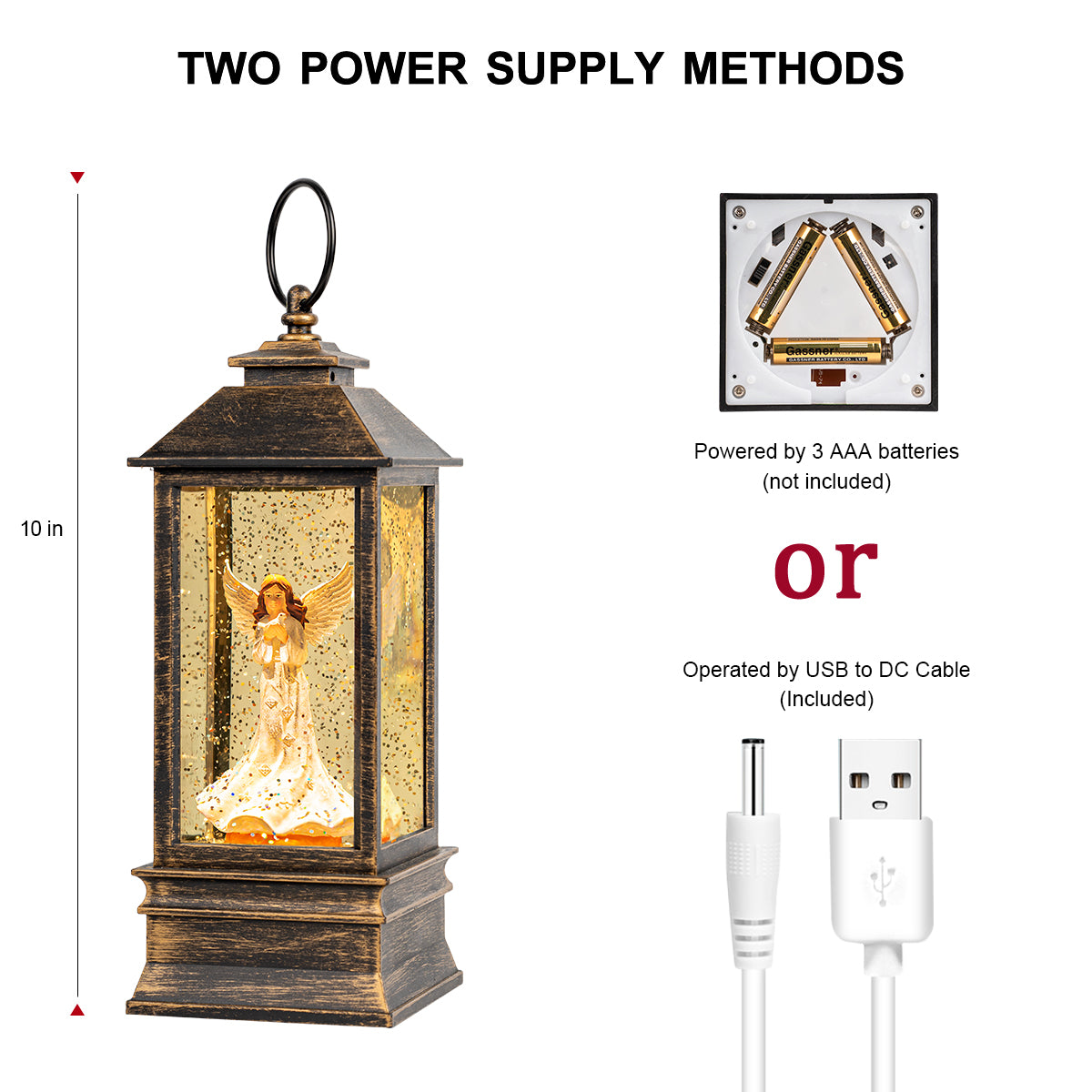 Christmas Snow Globe Lantern Water Glittering Angel with Dove, USB Lined/Battery Operated Lighted Lantern for Christmas Festival Decoration Gifts-AULT24008-19