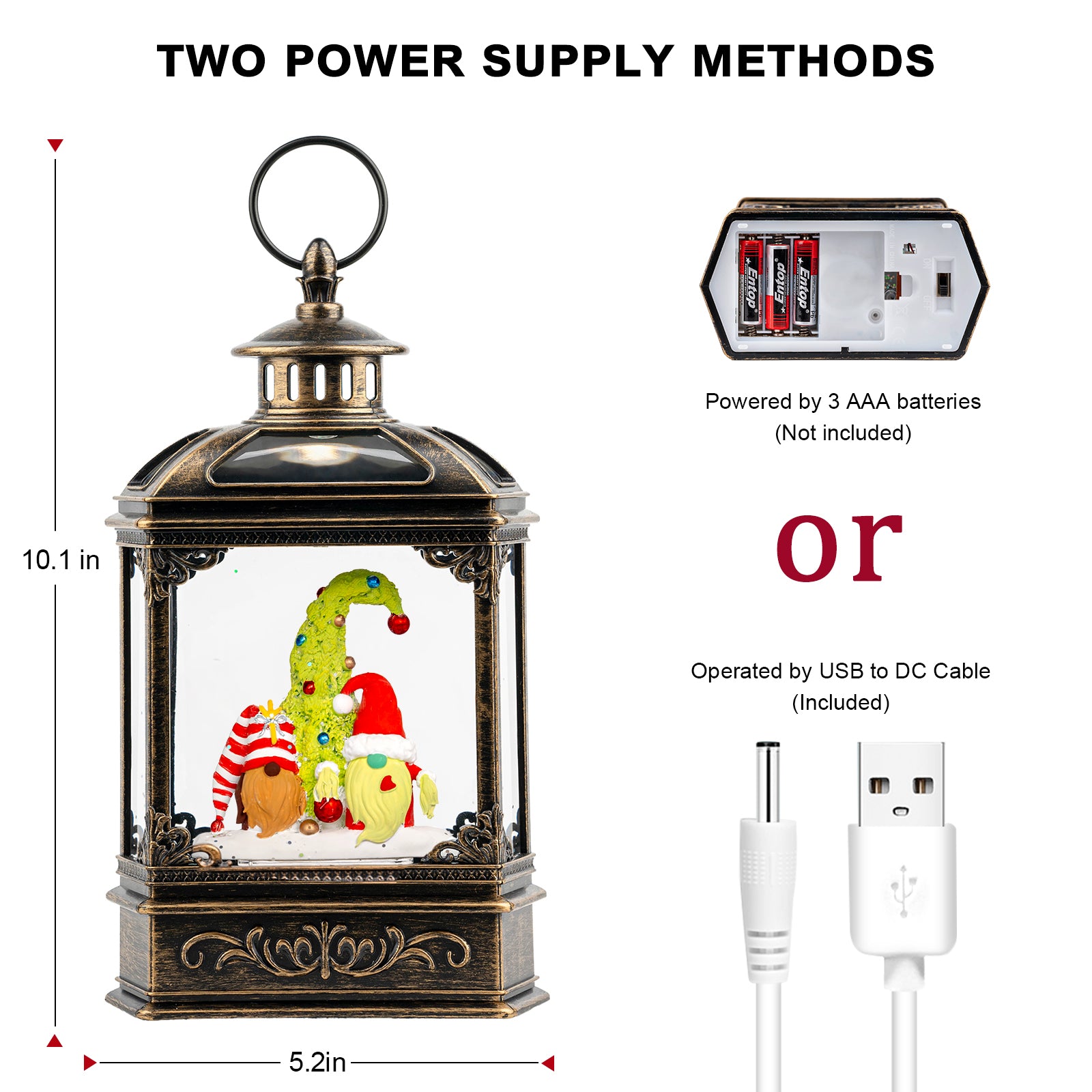 Christmas Snow Globe Lantern Water Glittering Gnomes Scandinavian Santa Elf with Whimsical Christmas Tree, Lighted Lantern-AULT24003-16