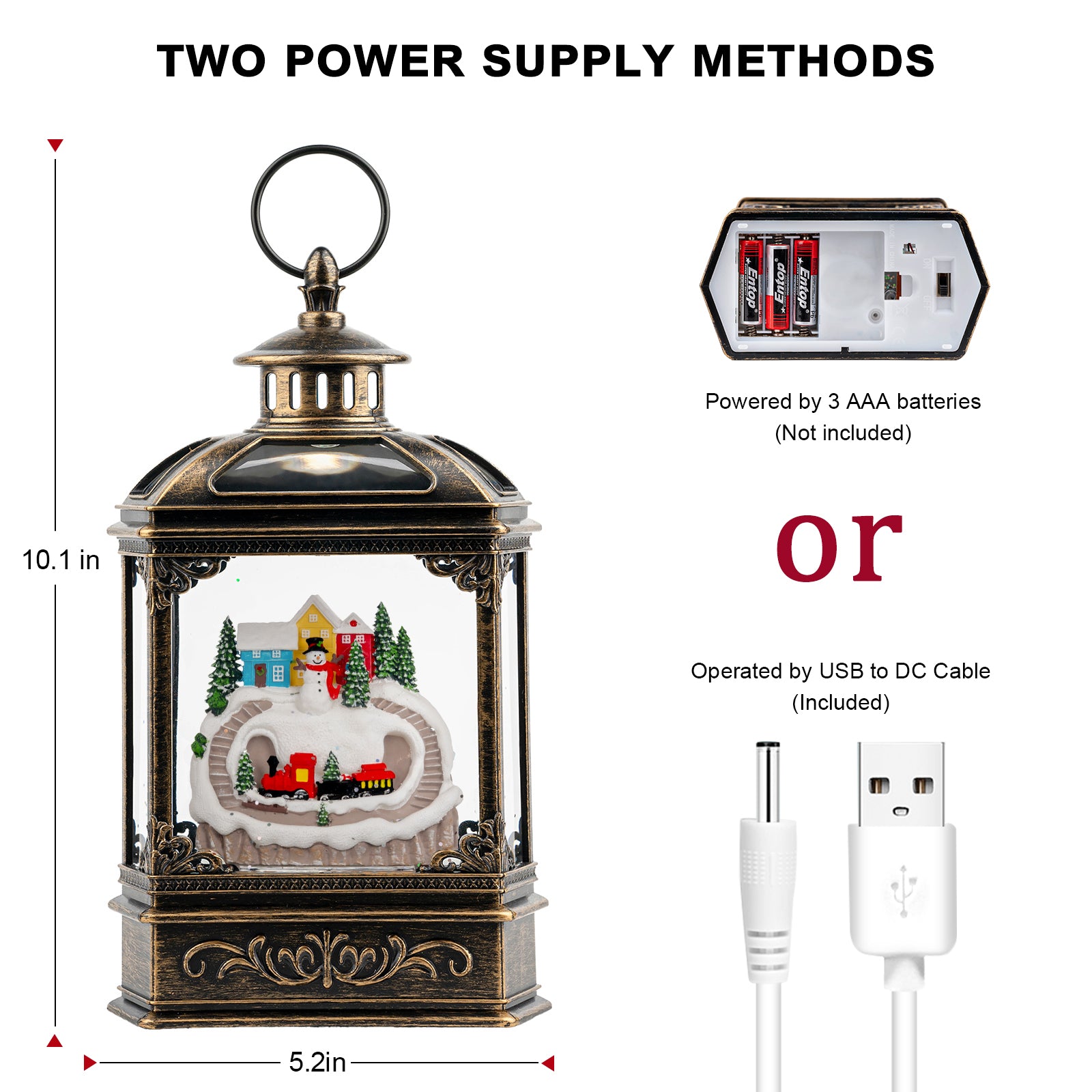 Christmas Snow Globe Lantern Water Glittering Snowman & Train with Music, USB Lined/Battery Operated Lighted Lantern -AULT24003-13