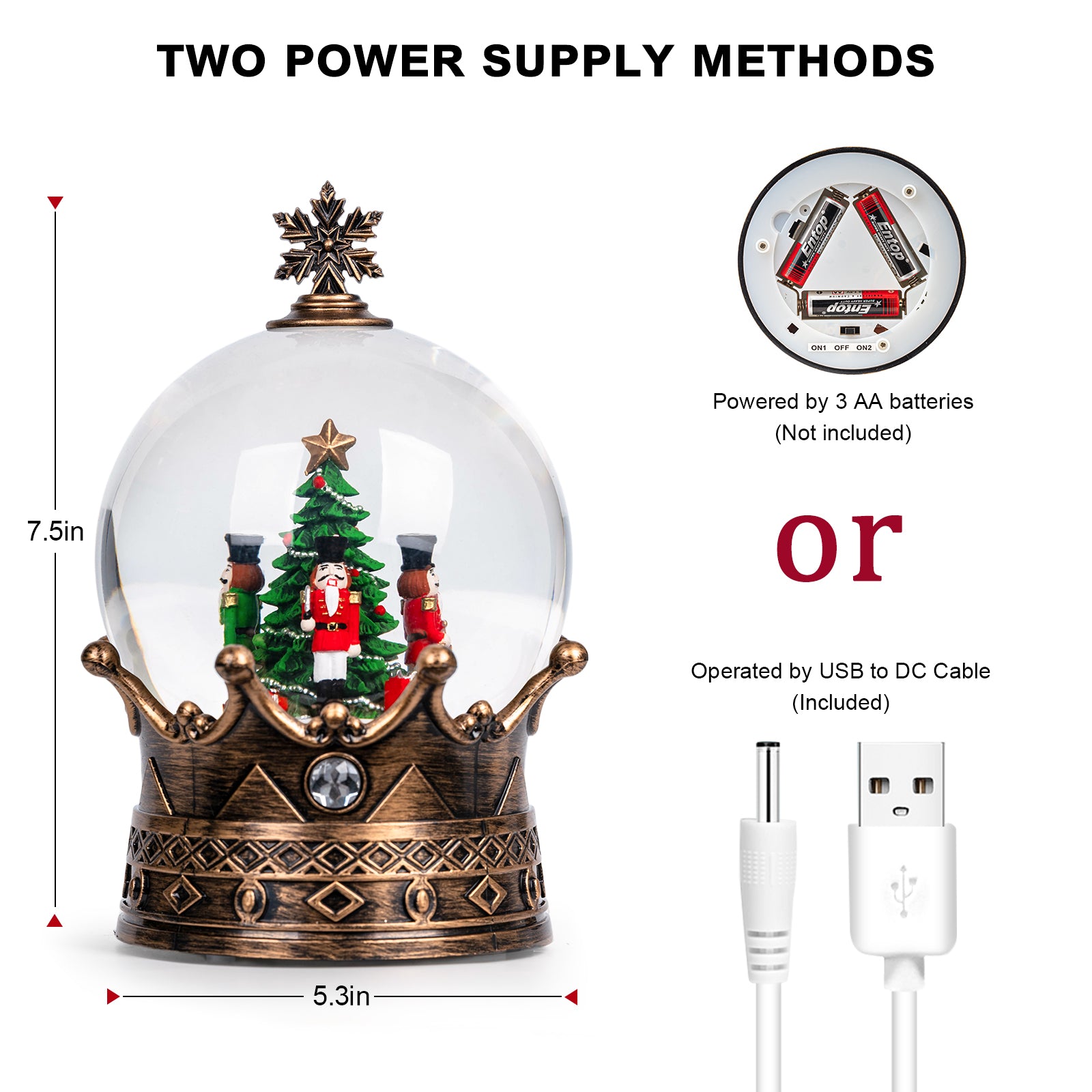 Christmas Snow Globe Lantern Water Glittering Nutcracker Crown with Music, USB Lined/Battery Operated Lighted Lantern for Christmas Festival Decoration Gifts-YJJS0723-7