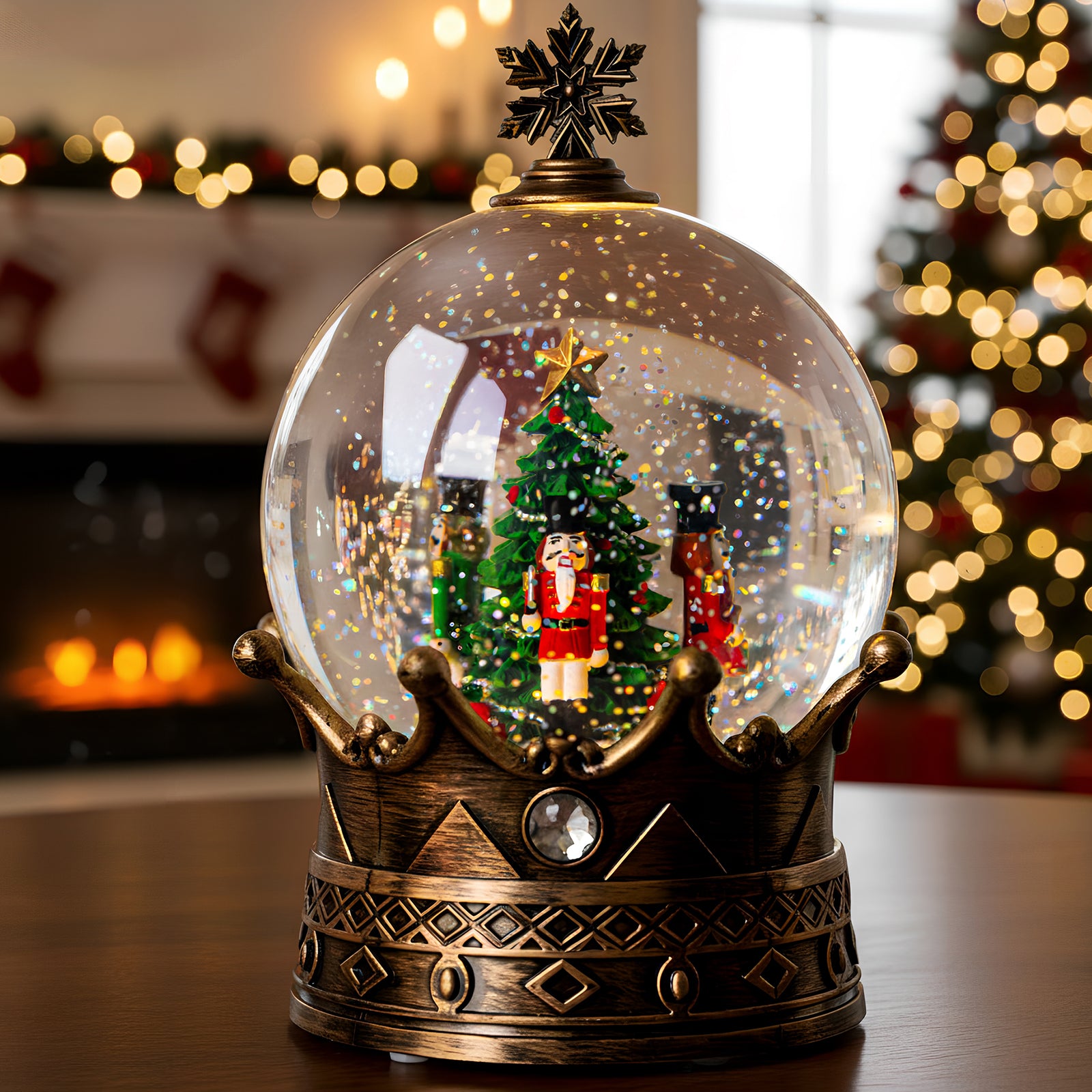 Christmas Snow Globe Lantern Water Glittering Nutcracker Crown with Music, USB Lined/Battery Operated Lighted Lantern for Christmas Festival Decoration Gifts-YJJS0723-7